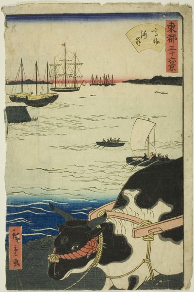 The Beach at Takanawa (Takanawa kaigan), fra serien "Thirty-six Views of the Eastern Capital (Toto sanjurokkei)" af Utagawa Hiroshige II