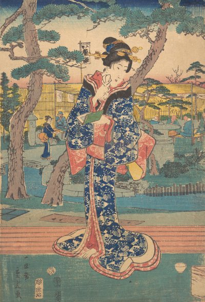 Ung pige på tehus i Iriya, midten af det 19. århundrede. af Utagawa Hiroshige II