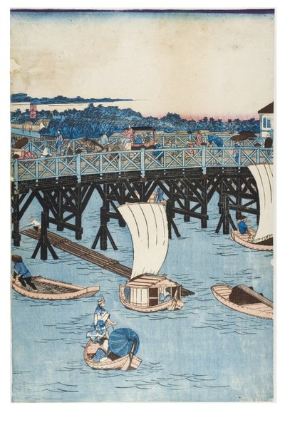 Berømte steder i Tokyo, ægte udsigt over Ryogoku-broen af Utagawa II Hiroshige