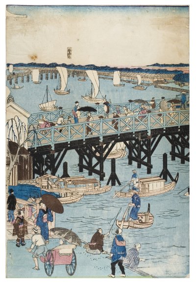 Berømte steder i Tokyo, ægte udsigt over Ryogoku-broen af Utagawa II Hiroshige