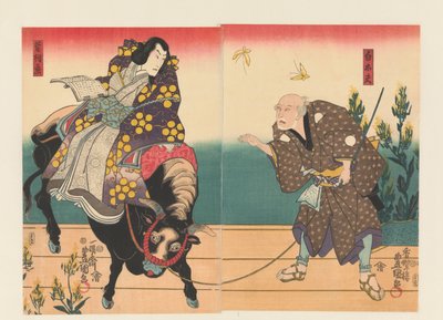 Bonde ledsager hofmand på sort okse af Utagawa Kunisada (I)