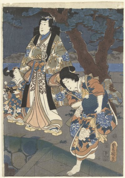Samler skaller på stranden Akashi Akashi no ura shiogari no zu af Utagawa Kunisada (I)