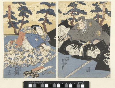 To skuespillere som hoffolk af Utagawa Kunisada (I)