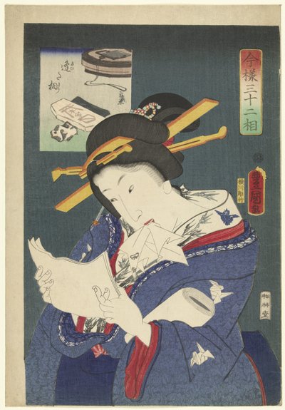 Type: Venter på et møde 32 moderne typer (serietitel) Imayo sanjuniso (serietitel på objekt) af Utagawa Kunisada (I)