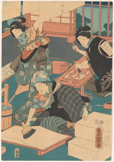 Kvinder laver billeder (midterste del) af Utagawa Kunisada (I)