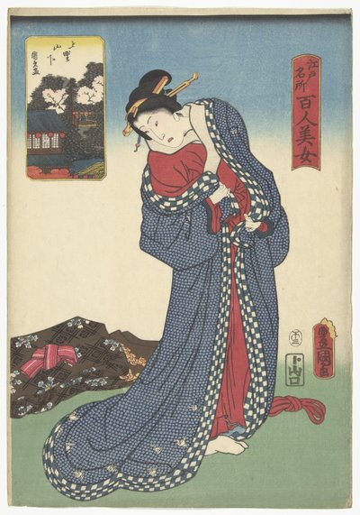 Yamashita i Ueno Ueno Yamashita (titel på objekt) Sammenlign hundrede skønheder med berømte steder i Edo (serietitel) Edo meisho hyakunin bijo (serietitel på objekt) af Utagawa Kunisada (I)