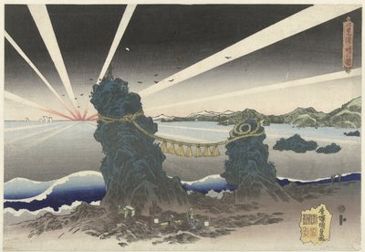 Zonsopgang te Futamigaura Futamigaura akebono no zu (titel på objekt) af Utagawa Kunisada (I)