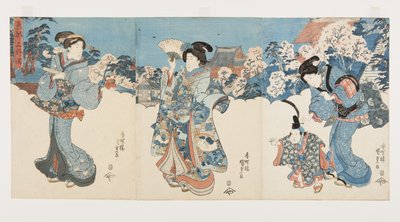 Cherry Blossom Trees at Atagoyama (farvet træbloktryk) af Utagawa Kunisada