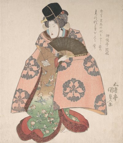 Kabuki-skuespiller i en kvinderolle, der står med en fan, 1800-tallet., 1800-tallet. af Utagawa Kunisada