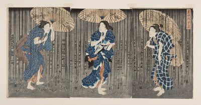 Pludselig brusebad i sommervarmen (Shochu no yudachi) (træbloktryk i farver) af Utagawa Kunisada