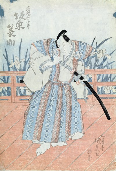 Skuespilleren Bando Tokuke som Takahastu Yajuro, en samurai (træbloktryk) af Utagawa Kunisada