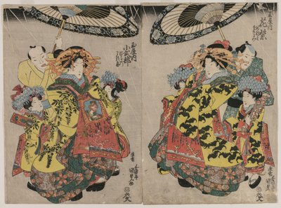 Kurtisanerne Hanmurski og Koshikibu fra Tamai Promending in the Rain af Utagawa Kunisada