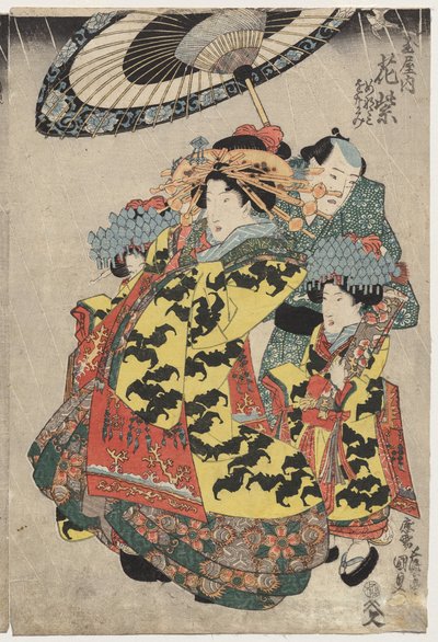 Kurtisanerne Hanmurski og Koshikibu fra Tamai Promending in the Rain af Utagawa Kunisada