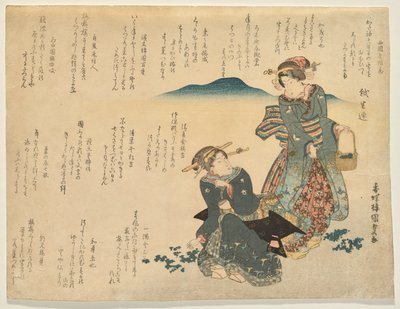 To kvinder samler de syv traditionelle urter til nytår af Utagawa Kunisada