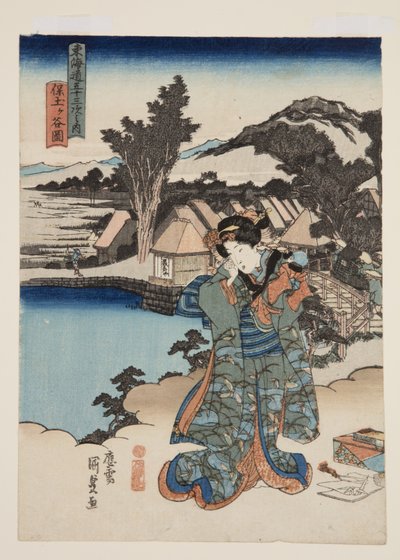 Udsigt over Hodogaya (Hodogaya Zu) (Color Woodblock Print) af Utagawa Kunisada