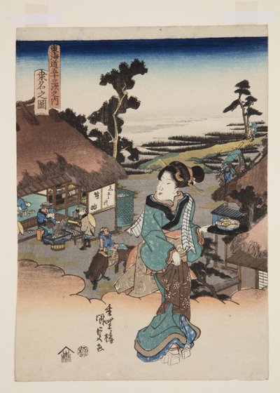 Udsigt over Kuwana (Kuwana no zu) (træblok i farver) af Utagawa Kunisada