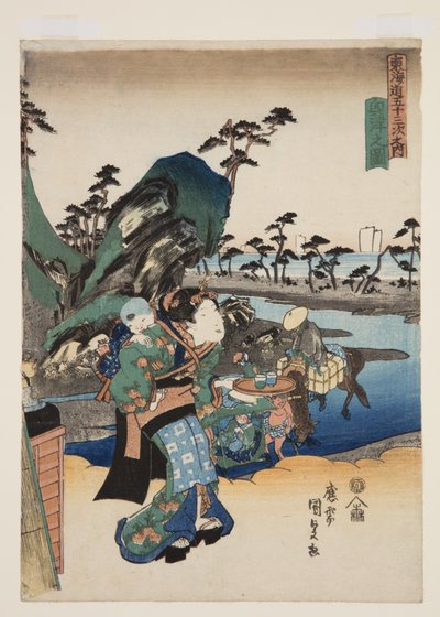 Udsigt over Okitsu (Okitsu no zu) (træblok i farver) af Utagawa Kunisada
