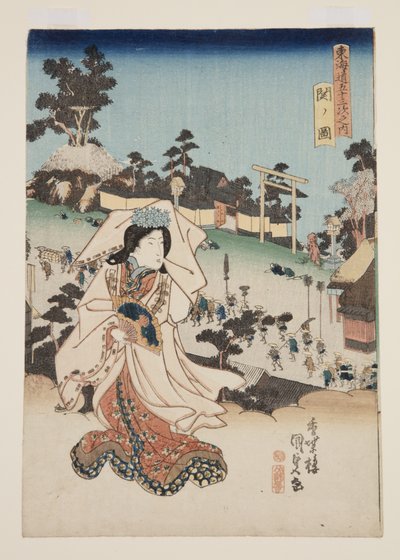 Udsigt over Seki (Seki no zu) (træbloktryk i farver) af Utagawa Kunisada