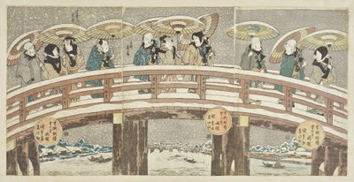 Vinterscene med en lovende skuespilleroptog af Utagawa Kunisada
