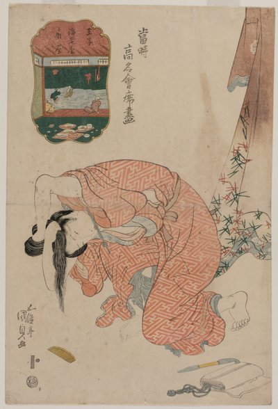 Kvinde, der binder sit hår (fra serien »Dagens berømte restauranter«) af Utagawa Kunisada