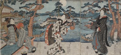 Nyd fritid på en restaurant, før du modtager kunder, tidligt til midten af det 19. århundrede (farvet træsnit (triptykon)) af Utagawa Kunisada III