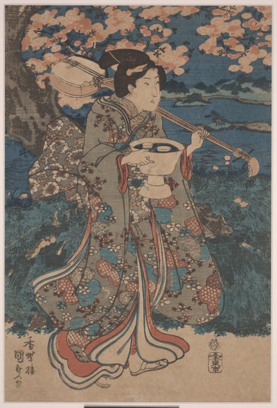 Gå til en kirsebærblomsterfest (farvet træsnit) af Utagawa Kunisada III