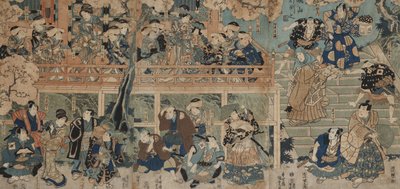 Kagamiyama-demonstrationen (farvetræsnit monteret om bord) af Utagawa Kunisada III