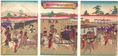 Udsigt over en Military Review Parade i Aoyama, februar 1889 Meiji 22., februar 1889 Meiji 22. af Utagawa Kunisada II