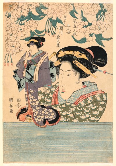 Pentatykon: Fem piger med teaterdukker af Utagawa Kuniyasu