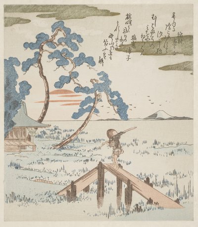 En bonde krydser en gangbro af Utagawa Kuniyoshi