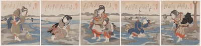Fem billeder af lavvande af Utagawa Kuniyoshi