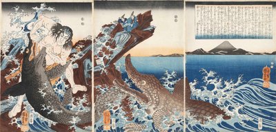 Shallow Saburo Yoshihide W Hviler også C Rokoje s ved lille pottebjørn ch, 1849. af Utagawa Kuniyoshi