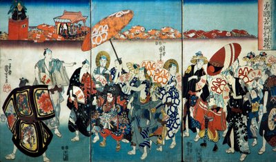 Modig Kuniyoshi med sit Paulownia-design (Isamashiki Kuniyoshi kiri no tsuimoyō) 1848 af Utagawa Kuniyoshi