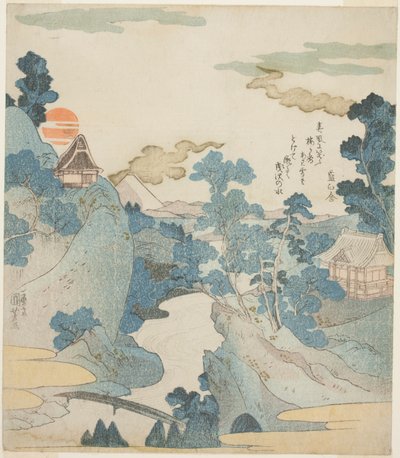 Fjern udsigt over Fuji-bjerget ved daggry fra Hakone af Utagawa Kuniyoshi