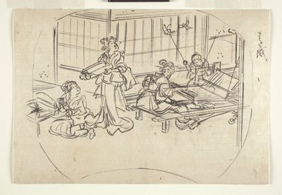 Hataori (vævning på en væv) ca. 1840 (blæk på papir) af Utagawa Kuniyoshi