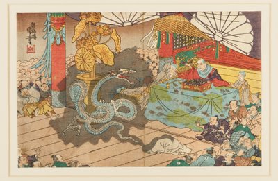 Manifestation af den syv-ansigtede guddommelighed ved Minobuzan, 9. måned 1277, 19. århundrede af Utagawa Kuniyoshi