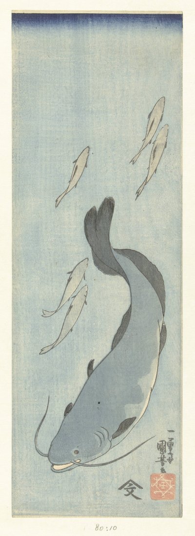 Havkat og fem ørreder af Utagawa Kuniyoshi