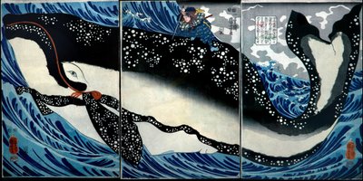Miyamoto Musashi dræber en enorm hval, ca. 1847 af Utagawa Kuniyoshi