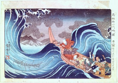 Nichiren Calming the Storm, 1800-tallet af Utagawa Kuniyoshi