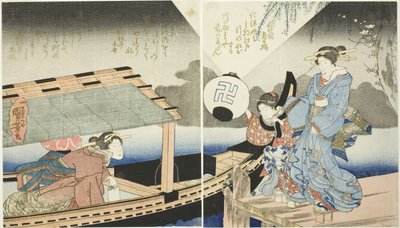 Nattescene om bord på en lystbåd af Utagawa Kuniyoshi