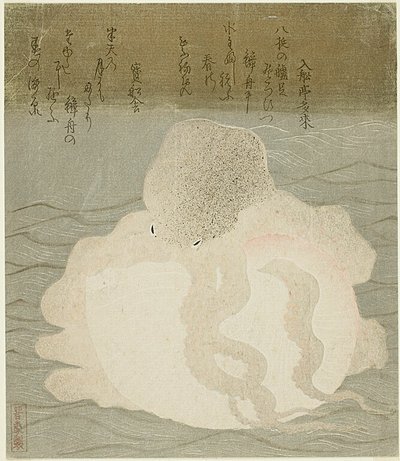 Blæksprutte og muslingeskal af Utagawa Kuniyoshi