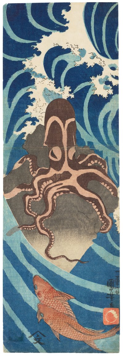Blæksprutte på en klippe, ca. 1837 (træsnit) af Utagawa Kuniyoshi