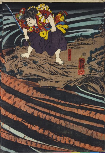 Panel from a triptych, depicting Oniwaka-marudani af Utagawa Kuniyoshi