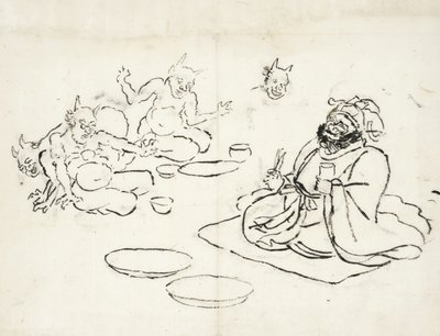 Skitse af dæmoner, der underholder helvedes konge af Utagawa Kuniyoshi