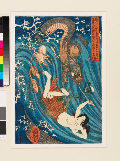 Tamatori ama genvinder den stjålne juvel fra dragerne af Utagawa Kuniyoshi