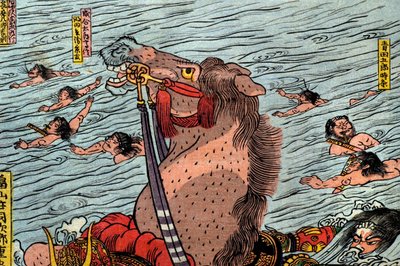 te Straf tee ved Ujiri Ver (billede af slaget ved Ujigawa), ca. 1831-32 af Utagawa Kuniyoshi