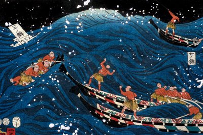 De syv kysters opblomstring med store fisk (Nana ura tairyō hanjō no zu) af Utagawa Kuniyoshi