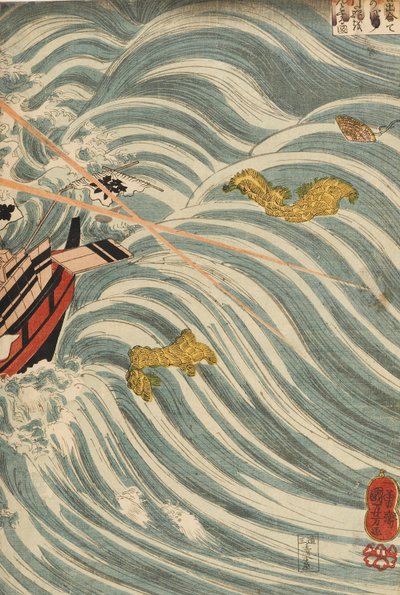 Taira-spøgelserne angriber Yoshitsunes skib, 1843-1845 af Utagawa Kuniyoshi