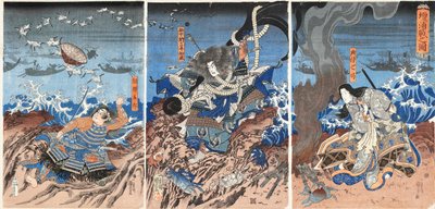 Straffen t ef Dan-no back Dannoura linjediagram, 1844. af Utagawa Kuniyoshi