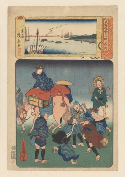 Stationen Shinagawa (titel på objekt) De 53 stationer på Tokaido-vejen (serietitel på objekt) af Utagawa Kuniyoshi